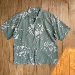 Vintage Tommy Bahama Shirt mens Large 100% Silk Floral Beige Island Tropical